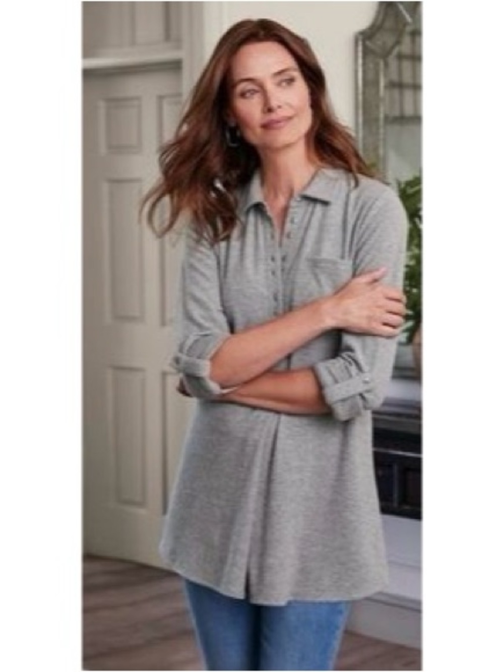 Soft Surroundings Women’s Take It Easy Tunic Soft Fleece Top Gray Size Medium